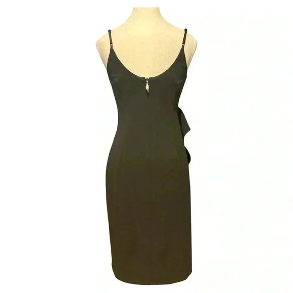 White House Black Market Black Ruffle Midi Dress Size 2 - Picture 6 of 13